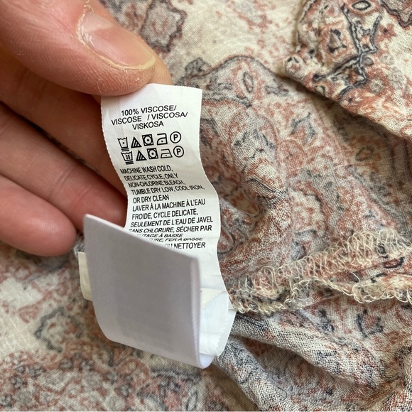 Lucky Brand Pastel Pink Boho Printed Peasant Blouse w Tie Flowy Lightweight XL - Picture 16 of 16